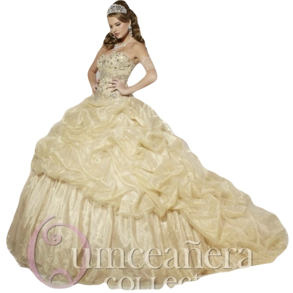 NWT Quinceañera Collection Strapless Heavily Beaded Champagne BallGown Size 10